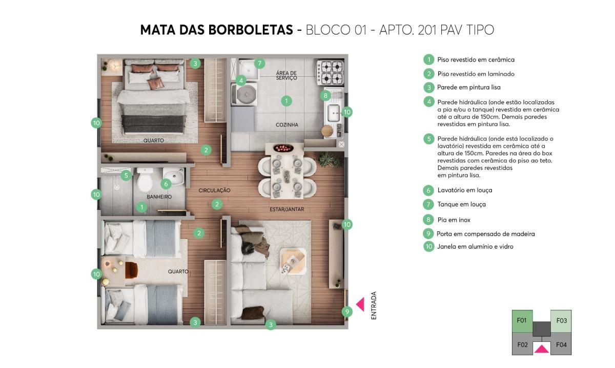 Apartamento, Três Barras, 2 Quartos, 1 Vaga