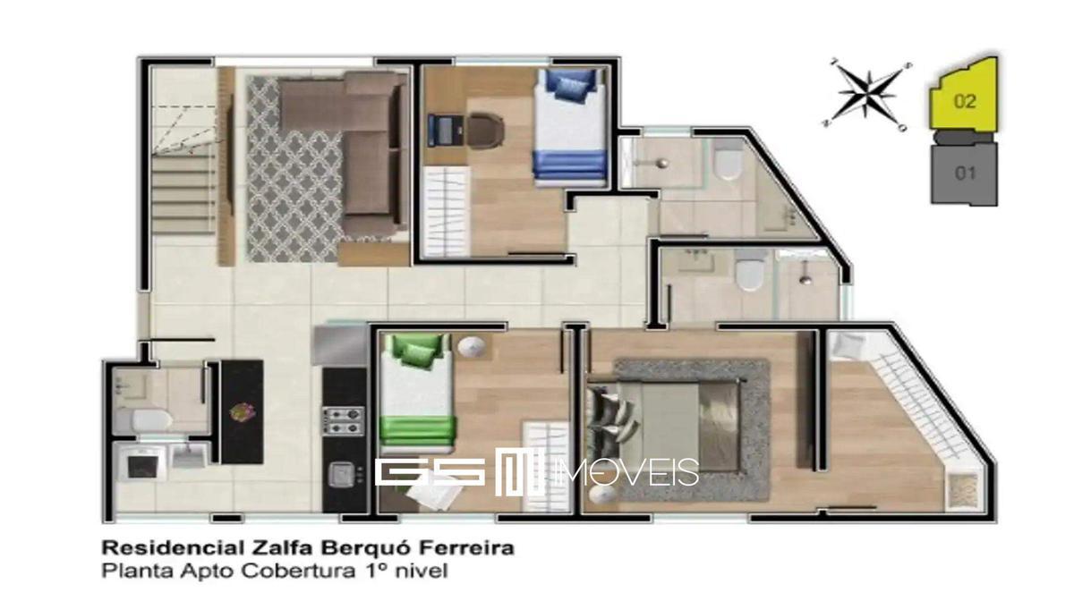 Apartamento, Vila Paris, 2 Quartos, 2 Vagas, 1 Suíte