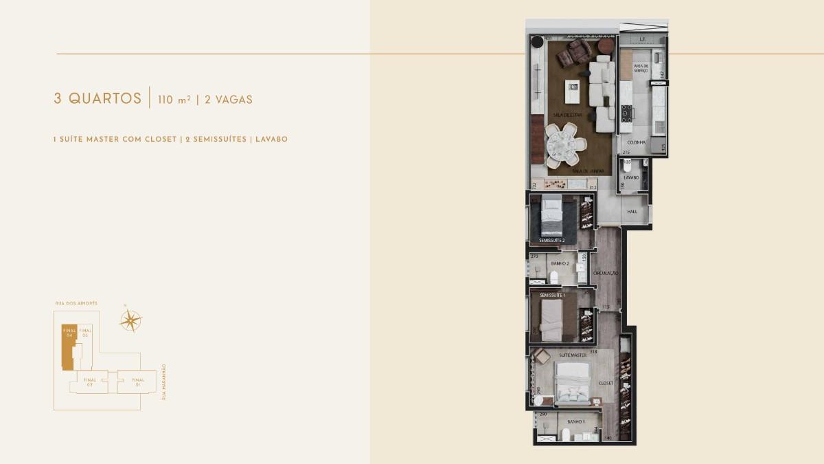 Apartamento, Funcionários, 4 Quartos, 3 Vagas, 2 Suítes