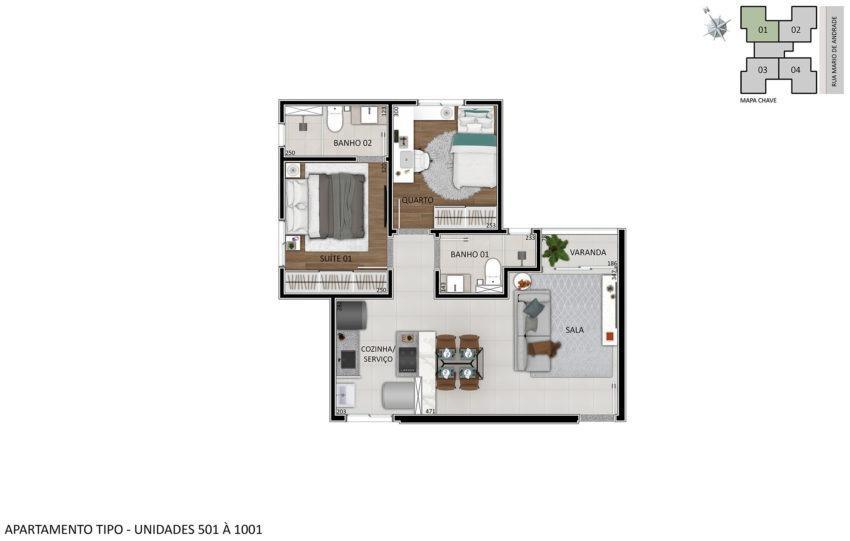 Apartamento, Santa Branca, 2 Quartos, 1 Vaga