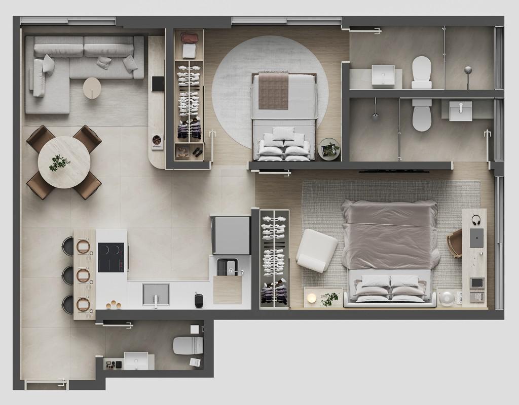 Apartamento, Funcionários, 2 Quartos, 1 Vaga, 1 Suíte