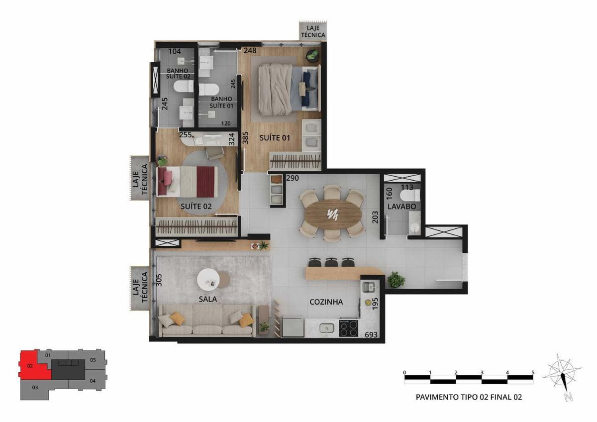 Apartamento, Funcionários, 1 Quarto, 1 Vaga