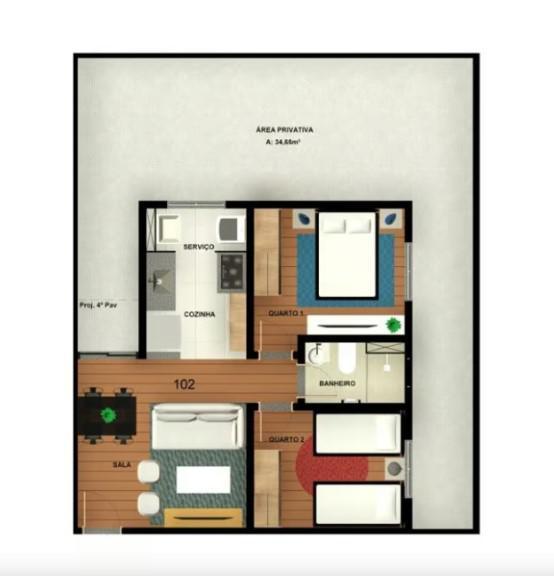 Apartamento, Diamante, 2 Quartos, 1 Vaga