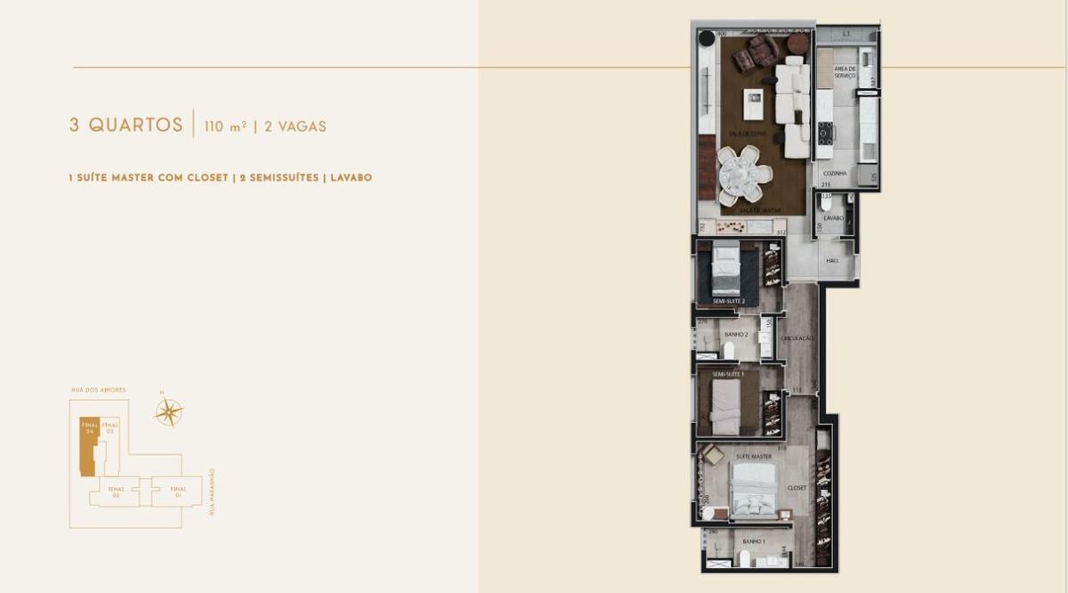 Apartamento, Funcionários, 3 Quartos, 2 Vagas, 3 Suítes