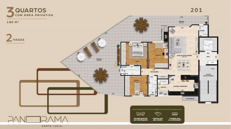 Cobertura, Santa Lúcia, 3 Quartos, 2 Vagas, 1 Suíte