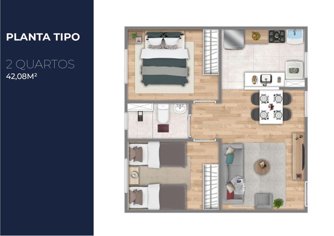 Apartamento, Trevo, 2 Quartos, 1 Vaga