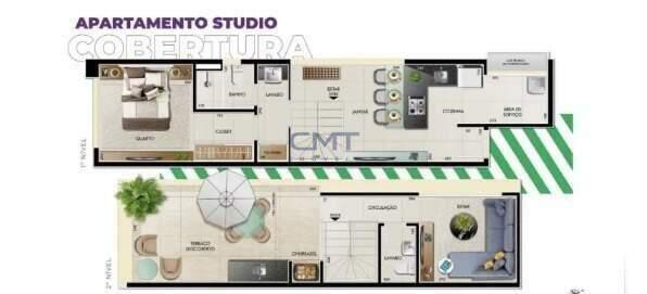Cobertura, Lourdes, 1 Quarto, 2 Vagas