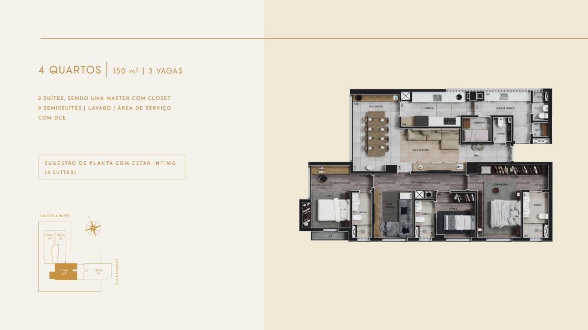 Apartamento, Funcionários, 4 Quartos, 3 Vagas, 2 Suítes