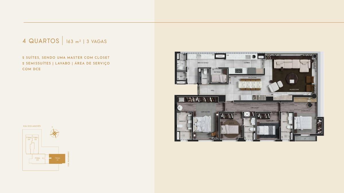 Apartamento, Funcionários, 4 Quartos, 3 Vagas, 2 Suítes