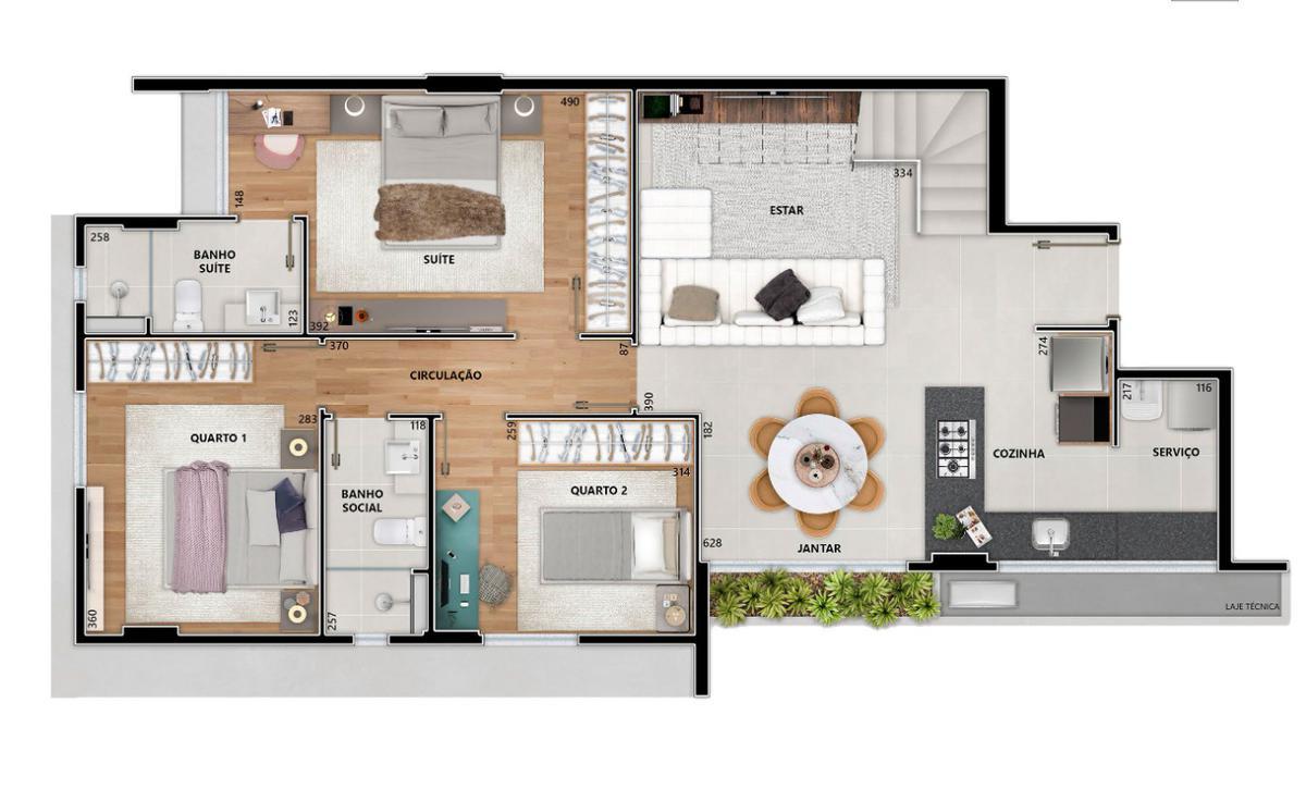 Apartamento, Funcionários, 2 Quartos, 2 Vagas, 1 Suíte