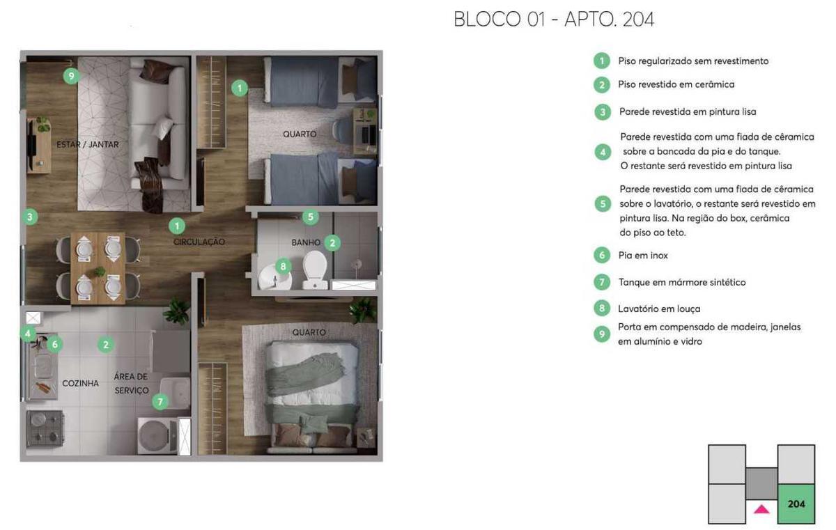 Apartamento, Palmital, 2 Quartos, 1 Vaga