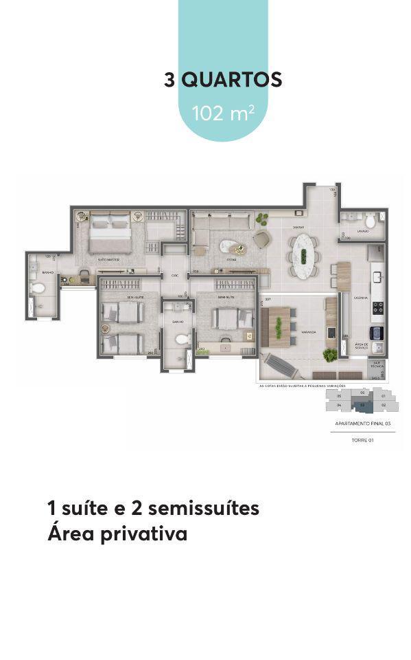 Apartamento, Jaraguá, 3 Quartos, 2 Vagas, 3 Suítes