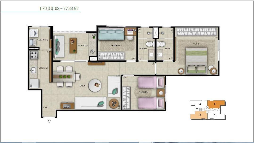 Apartamento, Vila Nova Vista, 3 Quartos, 2 Vagas, 1 Suíte
