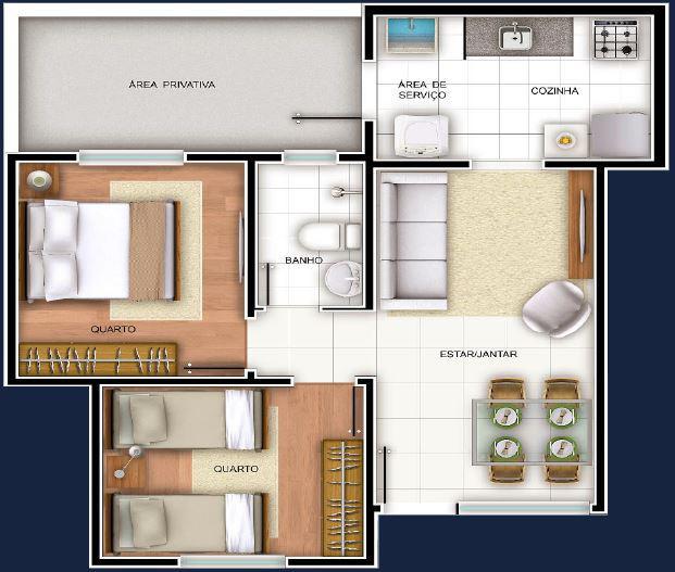 Apartamento, Bandeirinhas, 2 Quartos, 1 Vaga