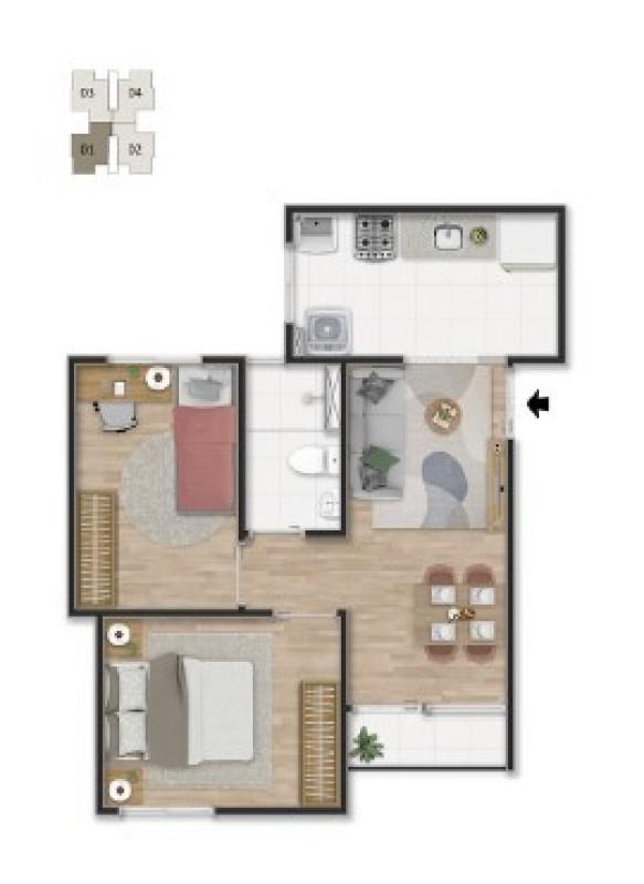 Apartamento, Serra Dourada, 2 Quartos, 1 Vaga