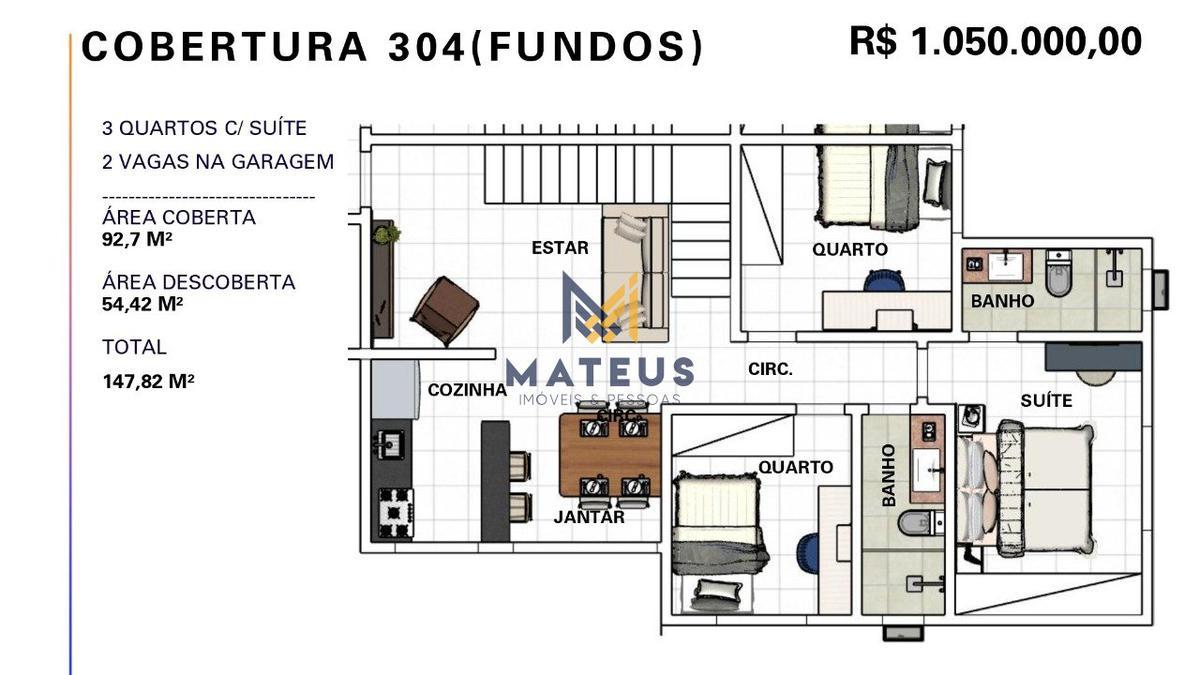 Apartamento, Caiçaras, 3 Quartos, 2 Vagas, 1 Suíte