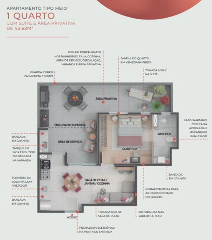 Apartamento, Dom Cabral, 1 Quarto, 0 Vaga