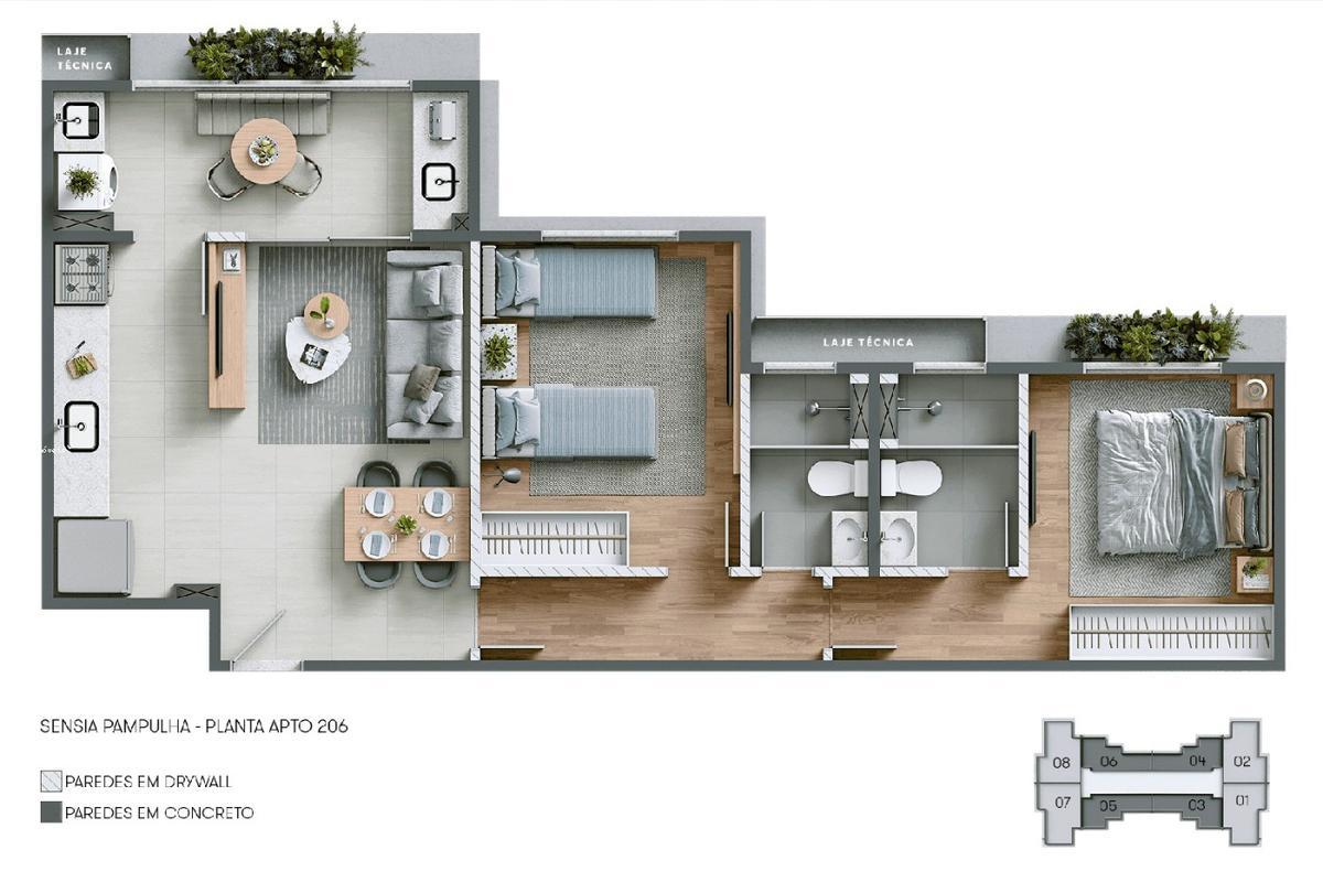 Apartamento, Pampulha, 3 Quartos, 2 Vagas, 1 Suíte
