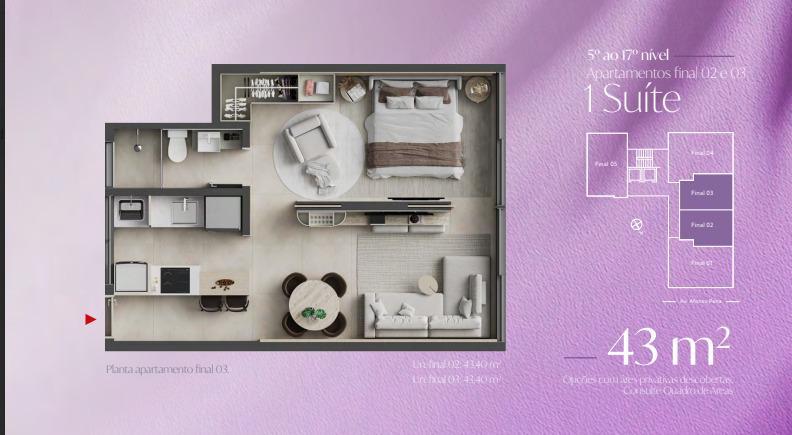 Apartamento, Funcionários, 1 Quarto, 0 Vaga, 1 Suíte