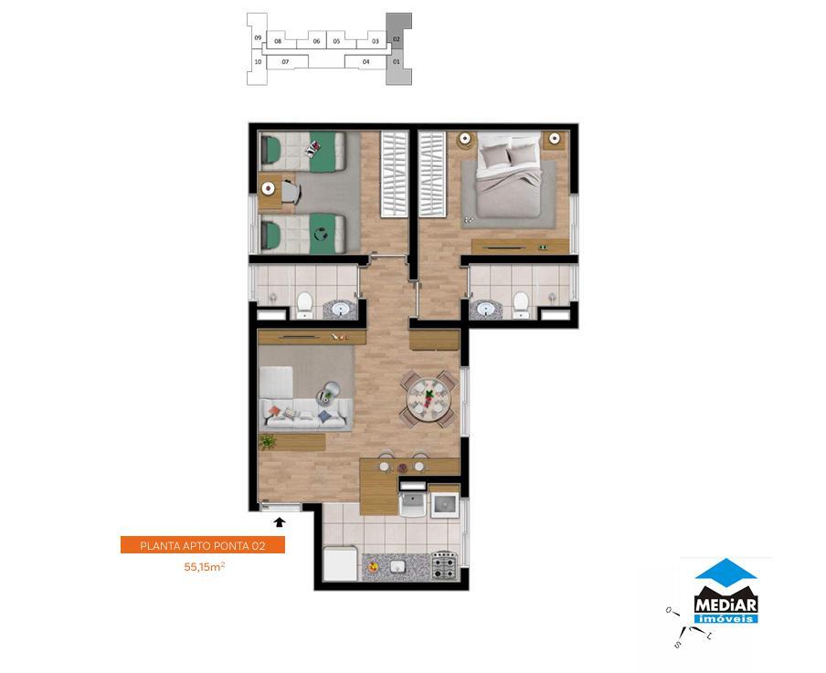 Apartamento, Barro Preto, 2 Quartos, 1 Vaga