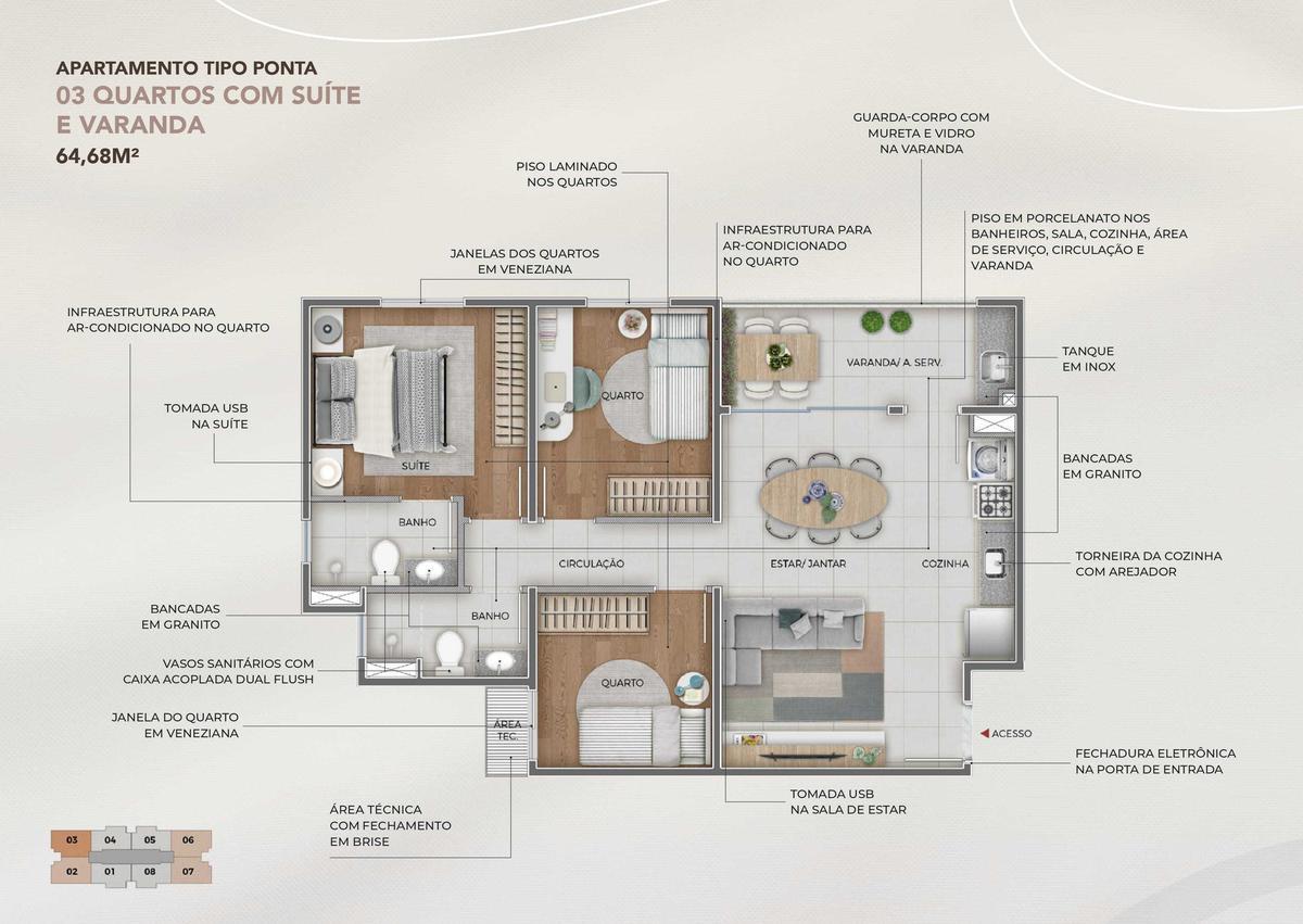 Apartamento, Santa Terezinha, 3 Quartos, 1 Vaga