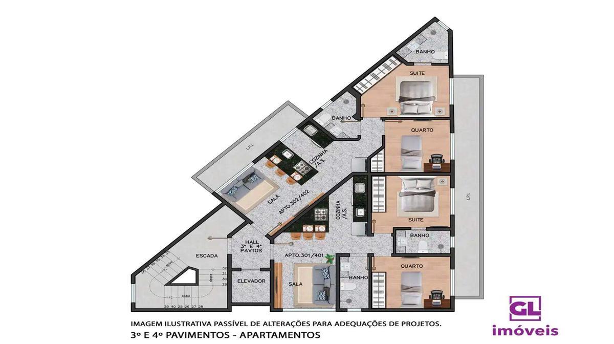 Apartamento, Funcionários, 2 Quartos, 1 Vaga, 1 Suíte