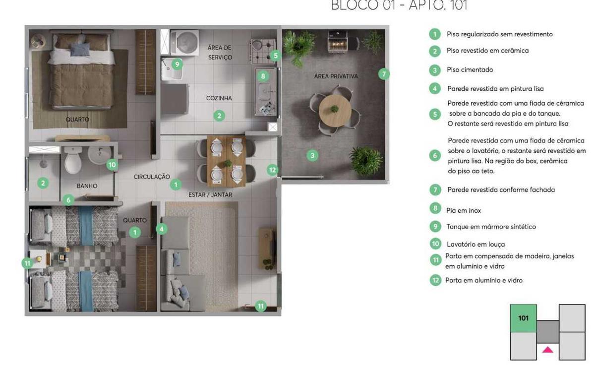 Apartamento, Palmital, 2 Quartos, 1 Vaga