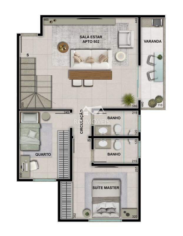 Cobertura, Jardim Industrial, 2 Quartos, 2 Vagas, 1 Suíte