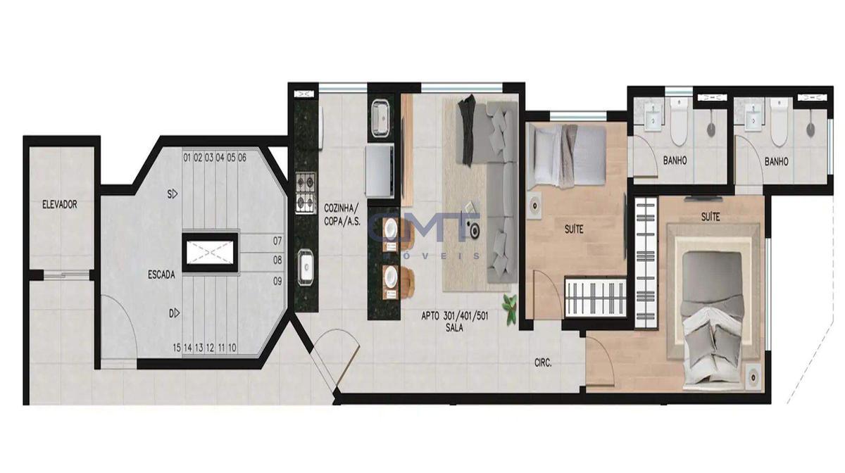 Apartamento, Anchieta, 2 Quartos, 0 Vaga, 1 Suíte