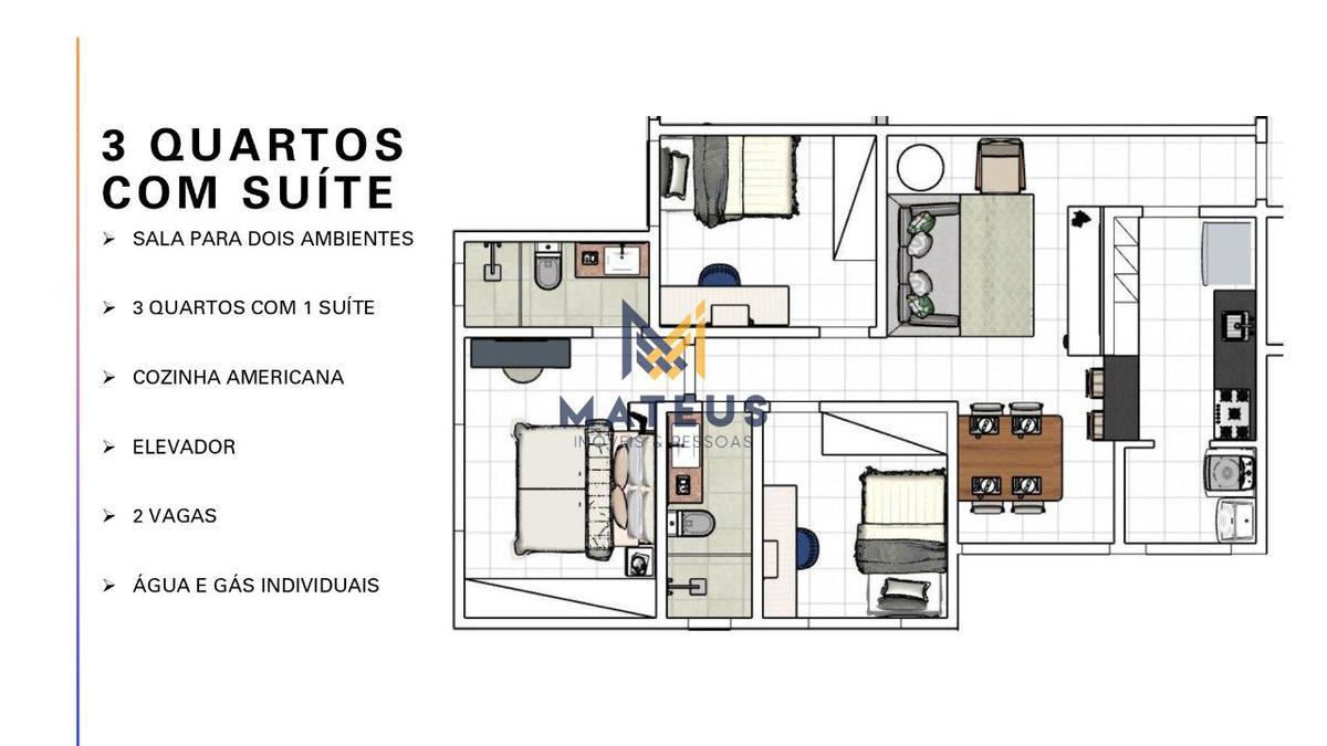 Apartamento, Caiçaras, 3 Quartos, 2 Vagas, 1 Suíte