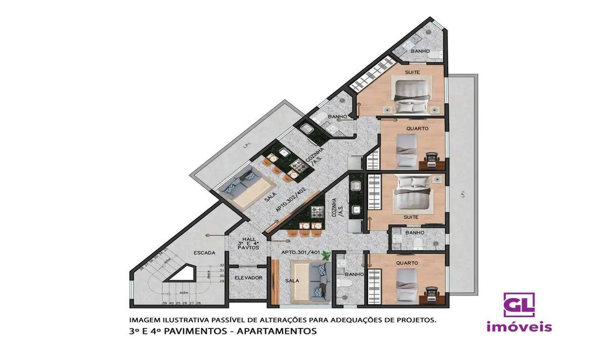 Apartamento, Funcionários, 2 Quartos, 1 Vaga