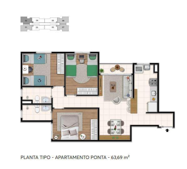 Apartamento, Diamante, 3 Quartos, 1 Vaga, 1 Suíte