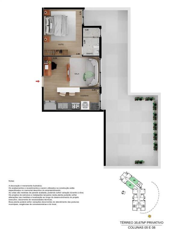 Apartamento, Serra, 1 Quarto, 0 Vaga, 1 Suíte