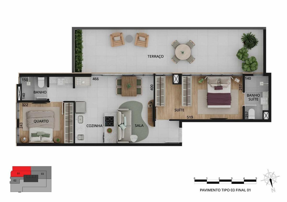 Apartamento, Funcionários, 1 Quarto, 1 Vaga