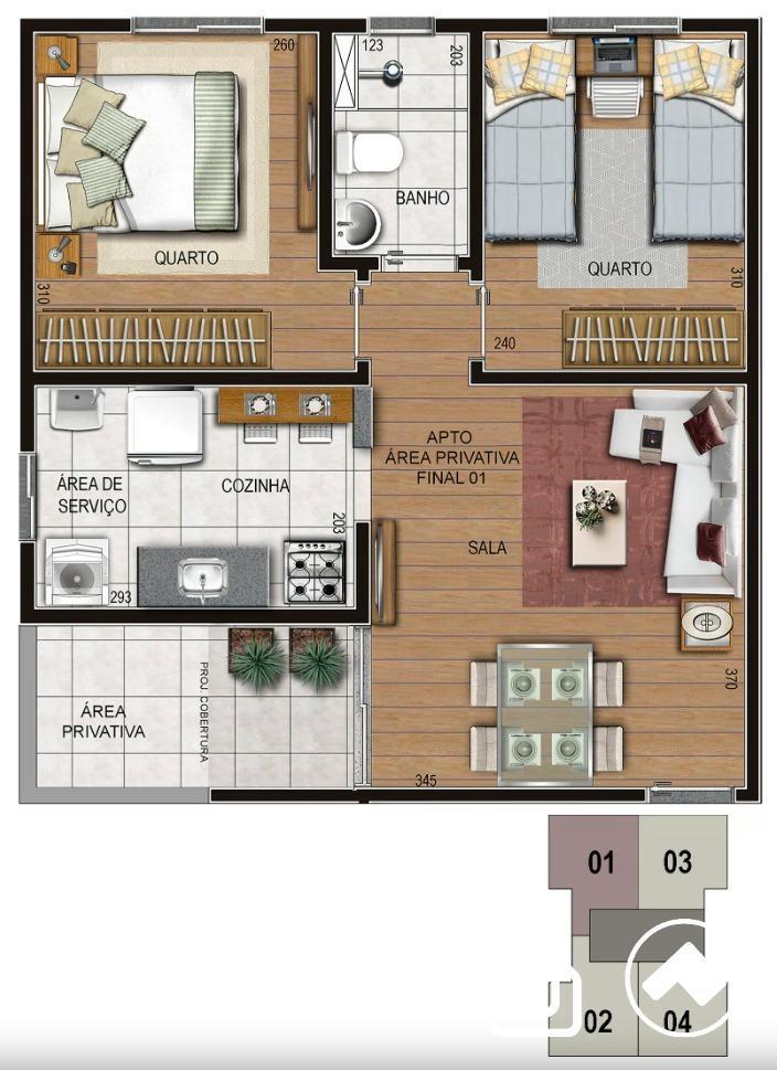 Apartamento, Alto Caiçaras, 2 Quartos, 1 Vaga