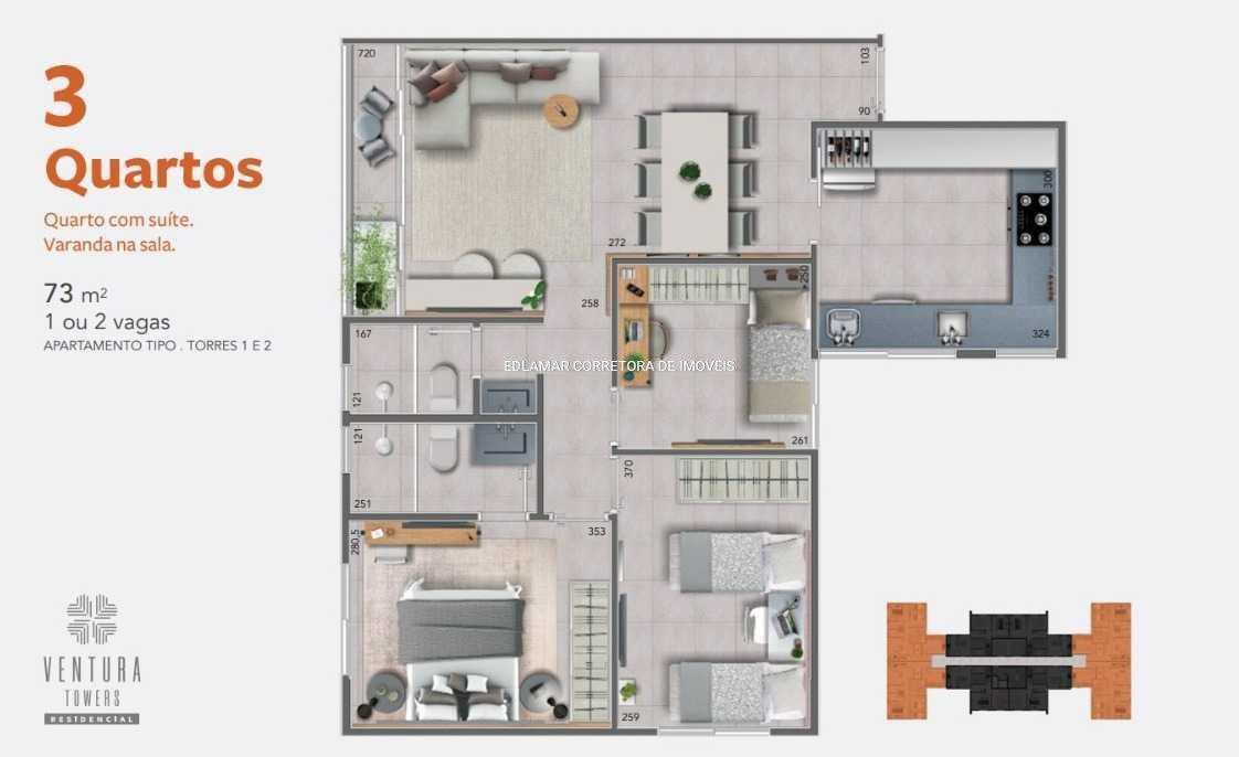 Apartamento, Jardim Riacho das Pedras, 3 Quartos, 2 Vagas, 1 Suíte