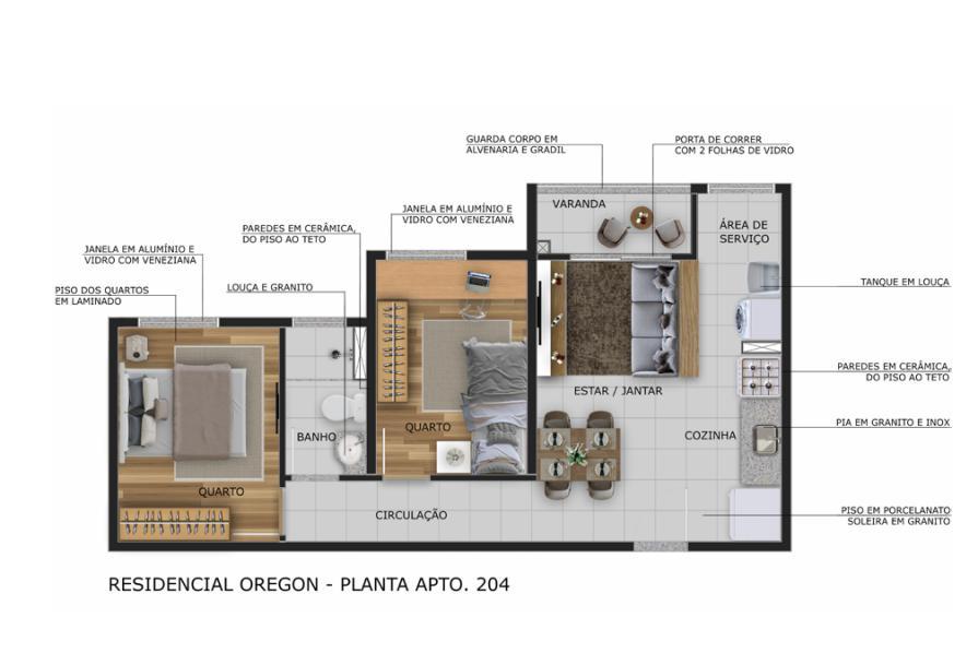 Apartamento, Havaí, 2 Quartos, 1 Vaga, 1 Suíte