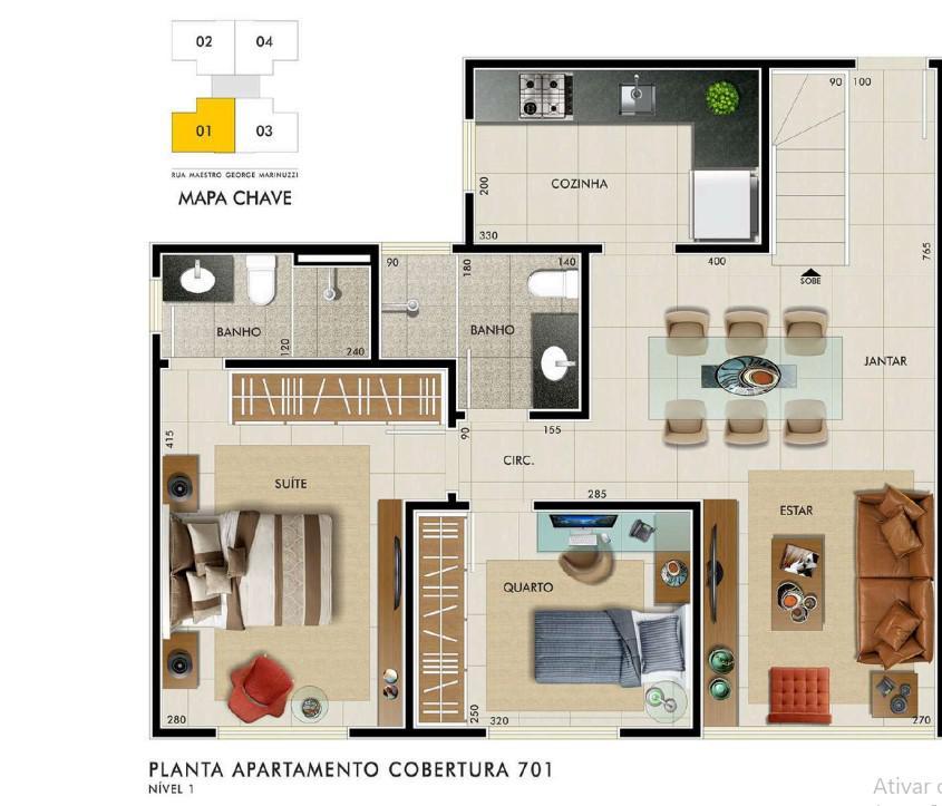 Cobertura, Manacás, 2 Quartos, 2 Vagas, 1 Suíte