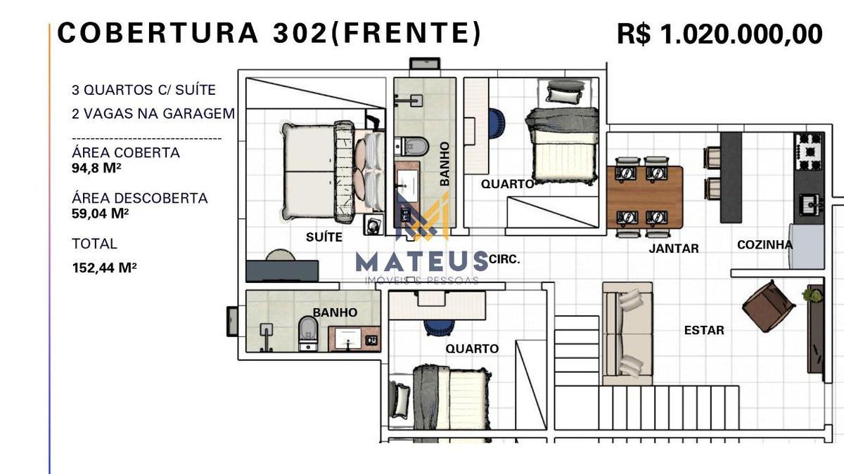 Apartamento, Caiçaras, 3 Quartos, 2 Vagas, 1 Suíte