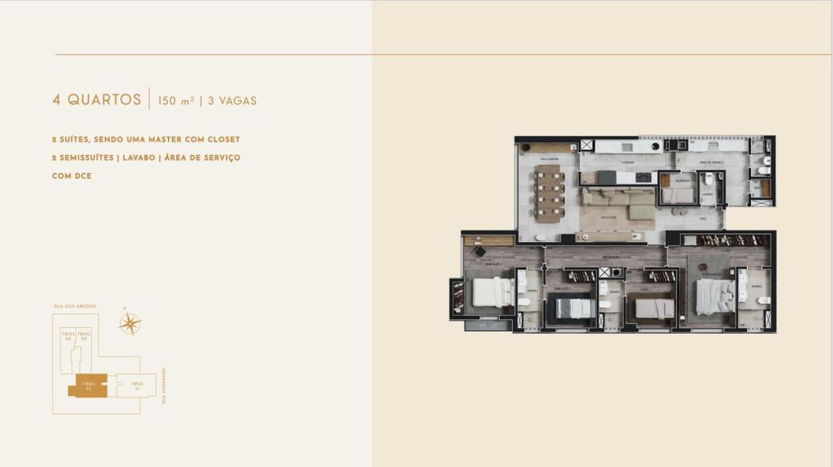 Apartamento, Funcionários, 4 Quartos, 3 Vagas, 4 Suítes