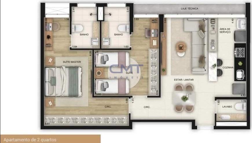 Apartamento, Funcionários, 2 Quartos, 2 Vagas, 2 Suítes