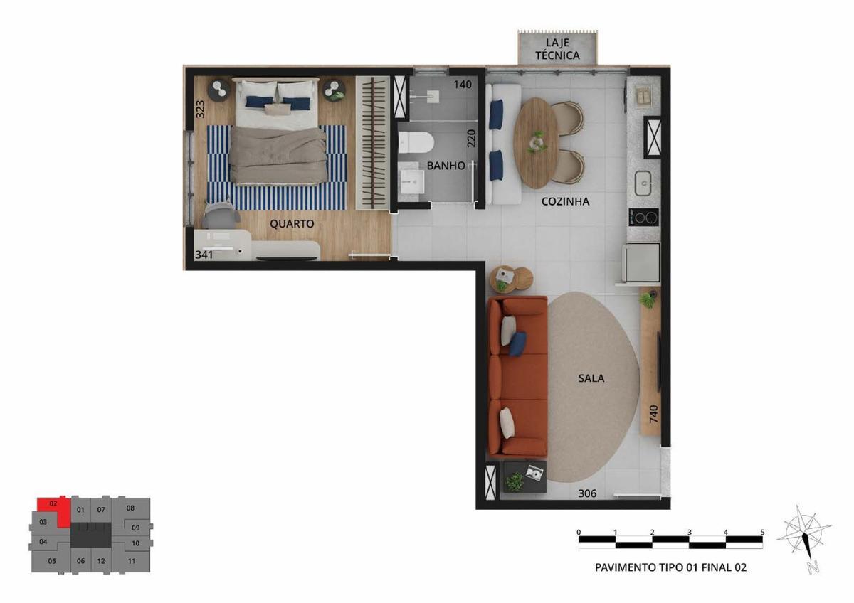 Apartamento, Funcionários, 1 Quarto, 1 Vaga