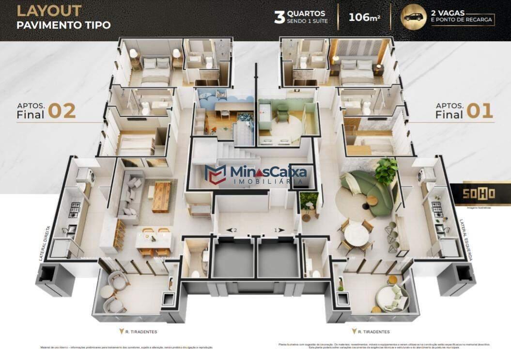 Apartamento, Centro, 3 Quartos, 2 Vagas, 1 Suíte