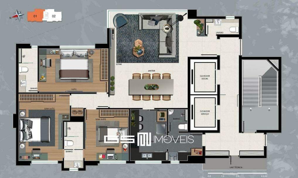 Apartamento, Funcionários, 3 Quartos, 3 Vagas, 3 Suítes
