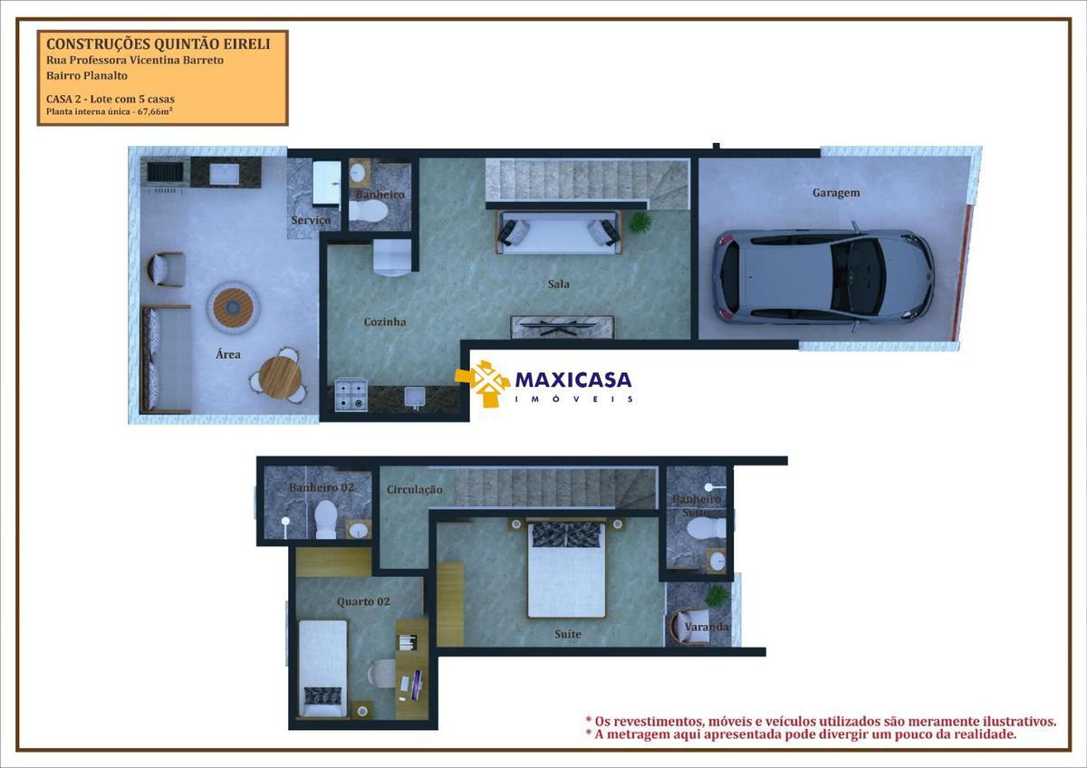 Casa, Planalto, 2 Quartos, 1 Vaga, 1 Suíte