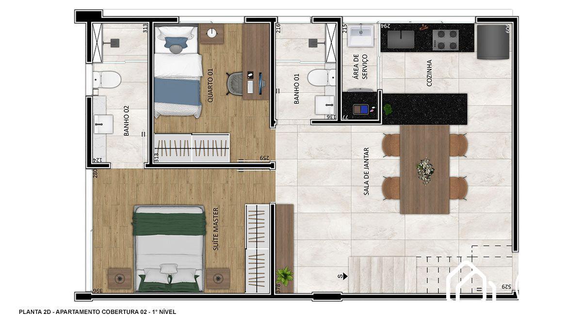 Apartamento, Funcionários, 2 Quartos, 2 Vagas, 1 Suíte