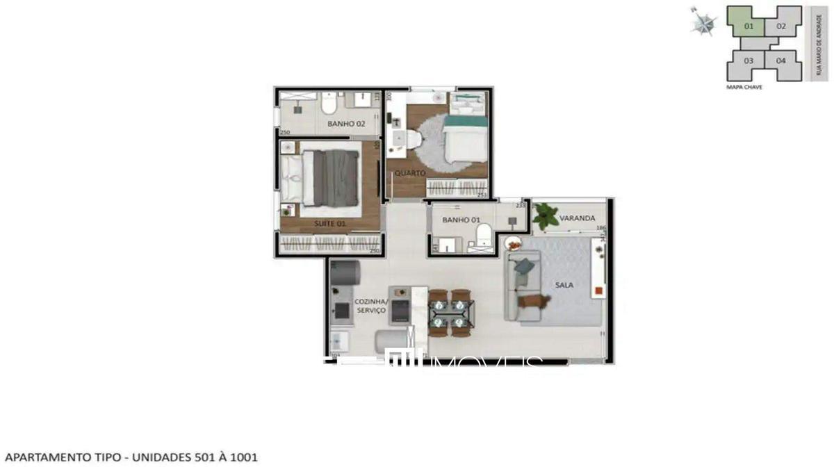 Apartamento, Santa Branca, 2 Quartos, 1 Vaga, 1 Suíte