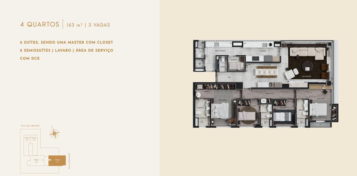 Apartamento, Funcionários, 4 Quartos, 3 Vagas, 2 Suítes