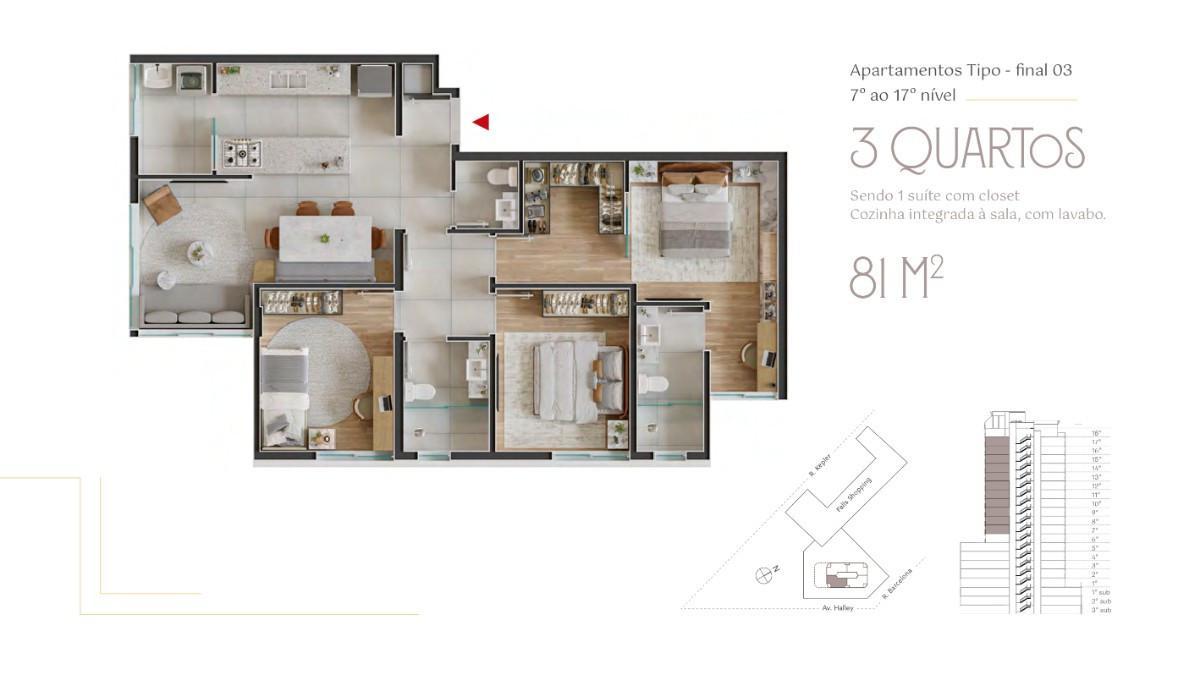 Apartamento, Santa Lúcia, 3 Quartos, 2 Vagas, 1 Suíte