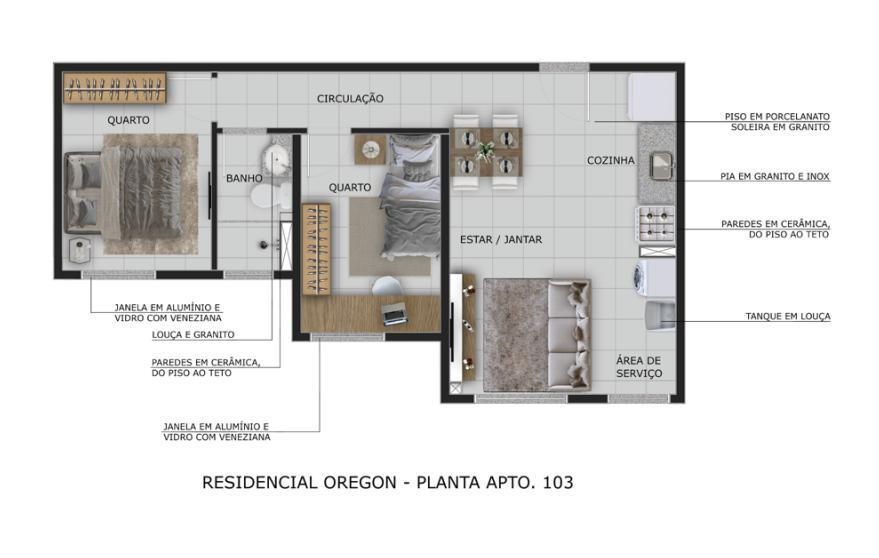 Apartamento, Havaí, 2 Quartos, 1 Vaga, 1 Suíte